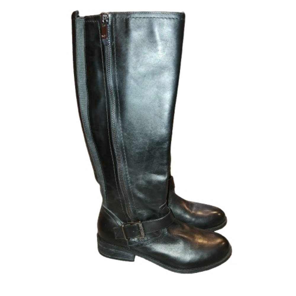 Marc Fisher Glimmer Knee-High Leather Riding Boot Size 6.5M Buckle Low Heel